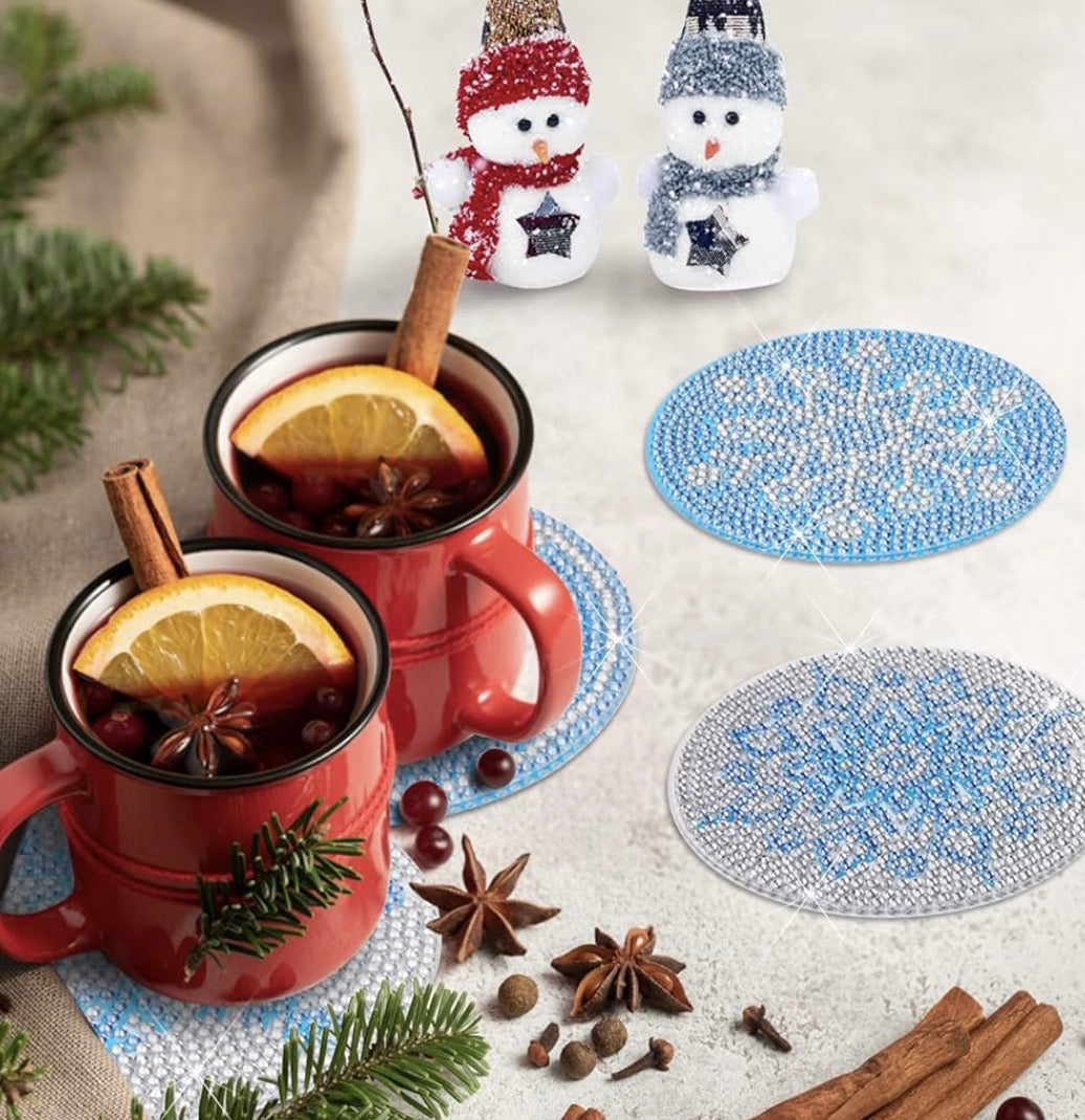 Frosted Sparkle: 8-Pack Snowflake Diamond Coasters ❄️💎💙