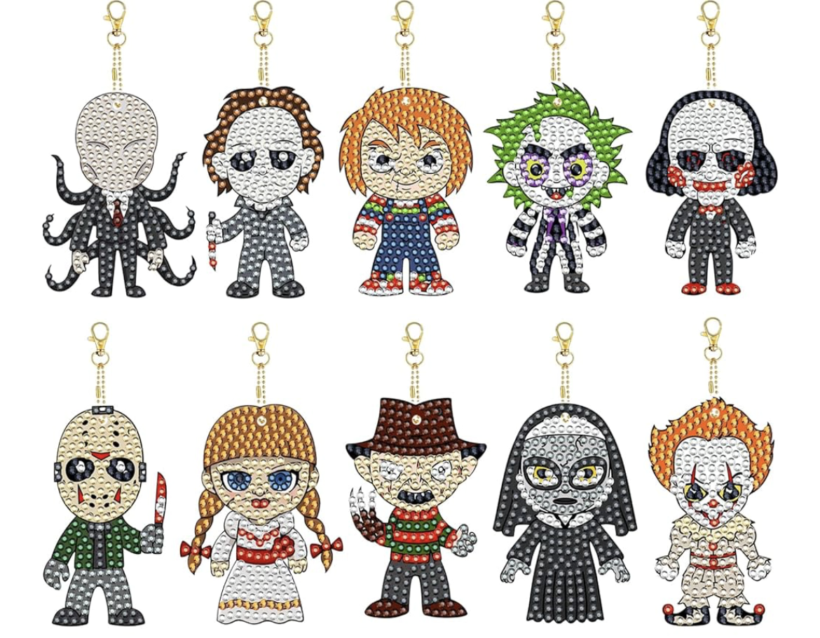 🔪💀 Horror Hall of Fame: 10-Piece Halloween Diamond Keychain Set 👻💎