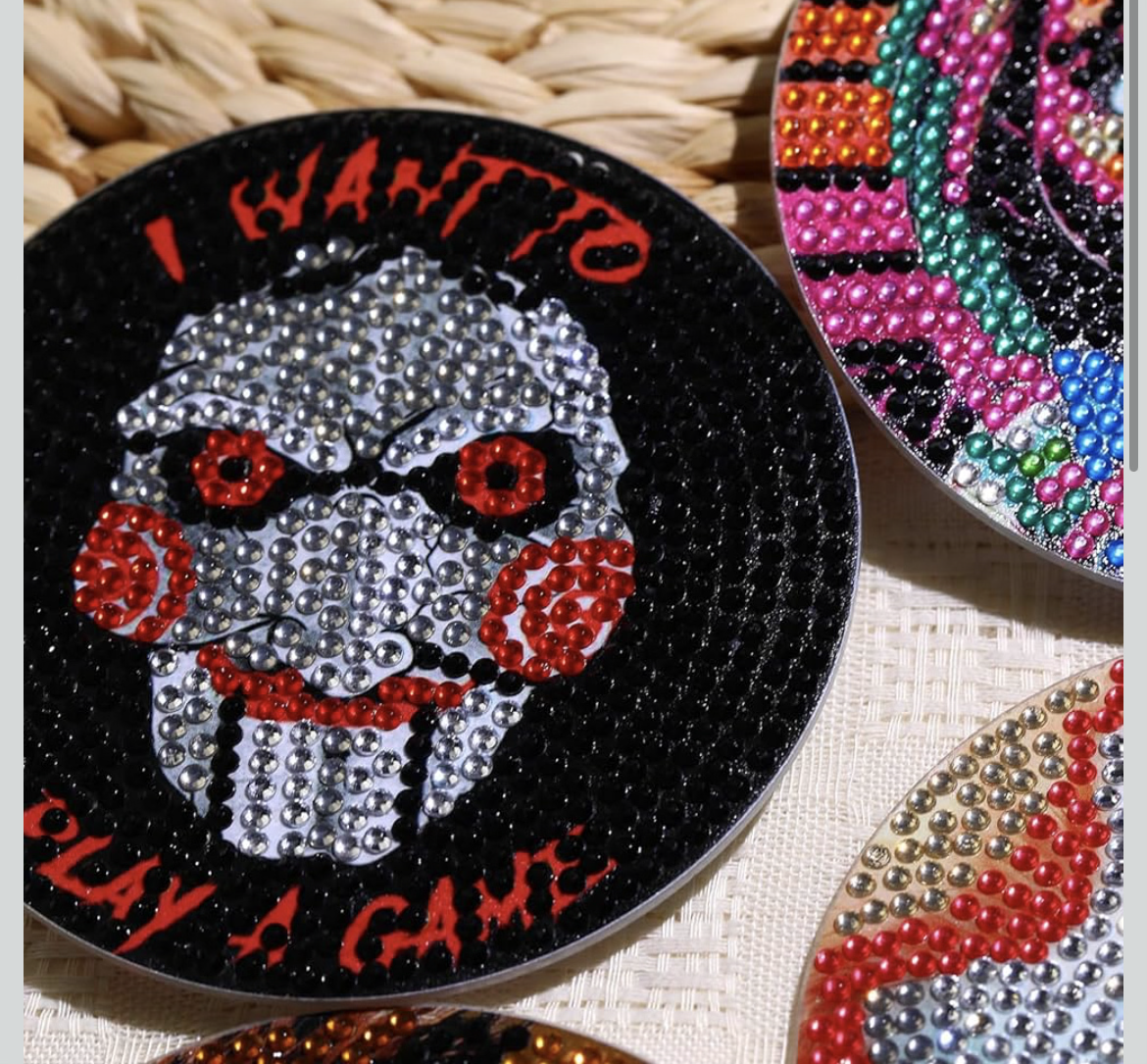 🕷️ Nightmare Icons: 8-Piece Horror Diamond Art Coasters 🎃💎