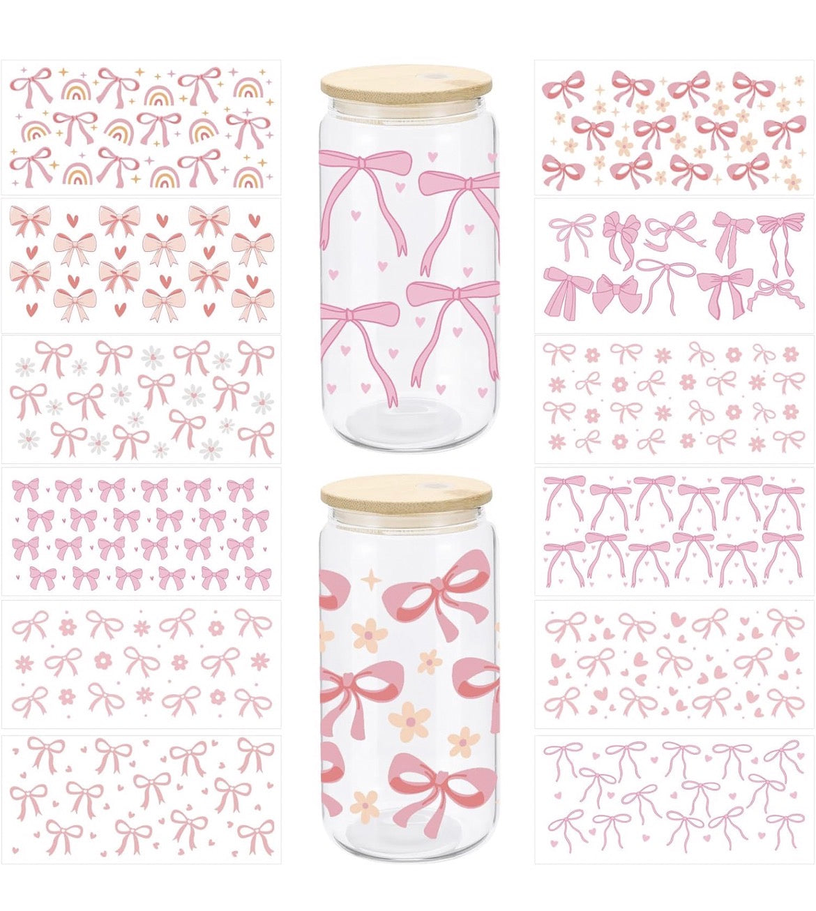 🎀✨ Pretty in Pink: 16oz Bow Glass Cup Designs 💖☕