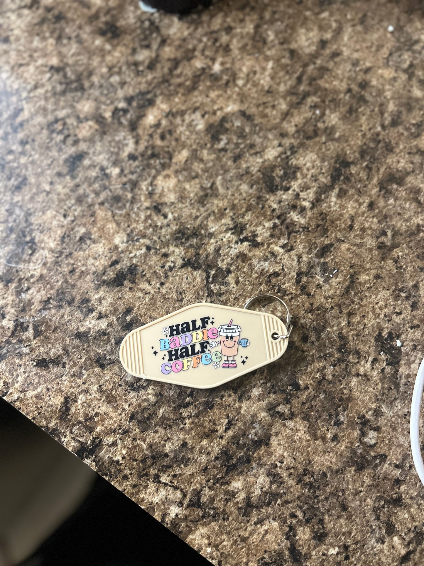Half Baddie Half Coffee Motel Keychain