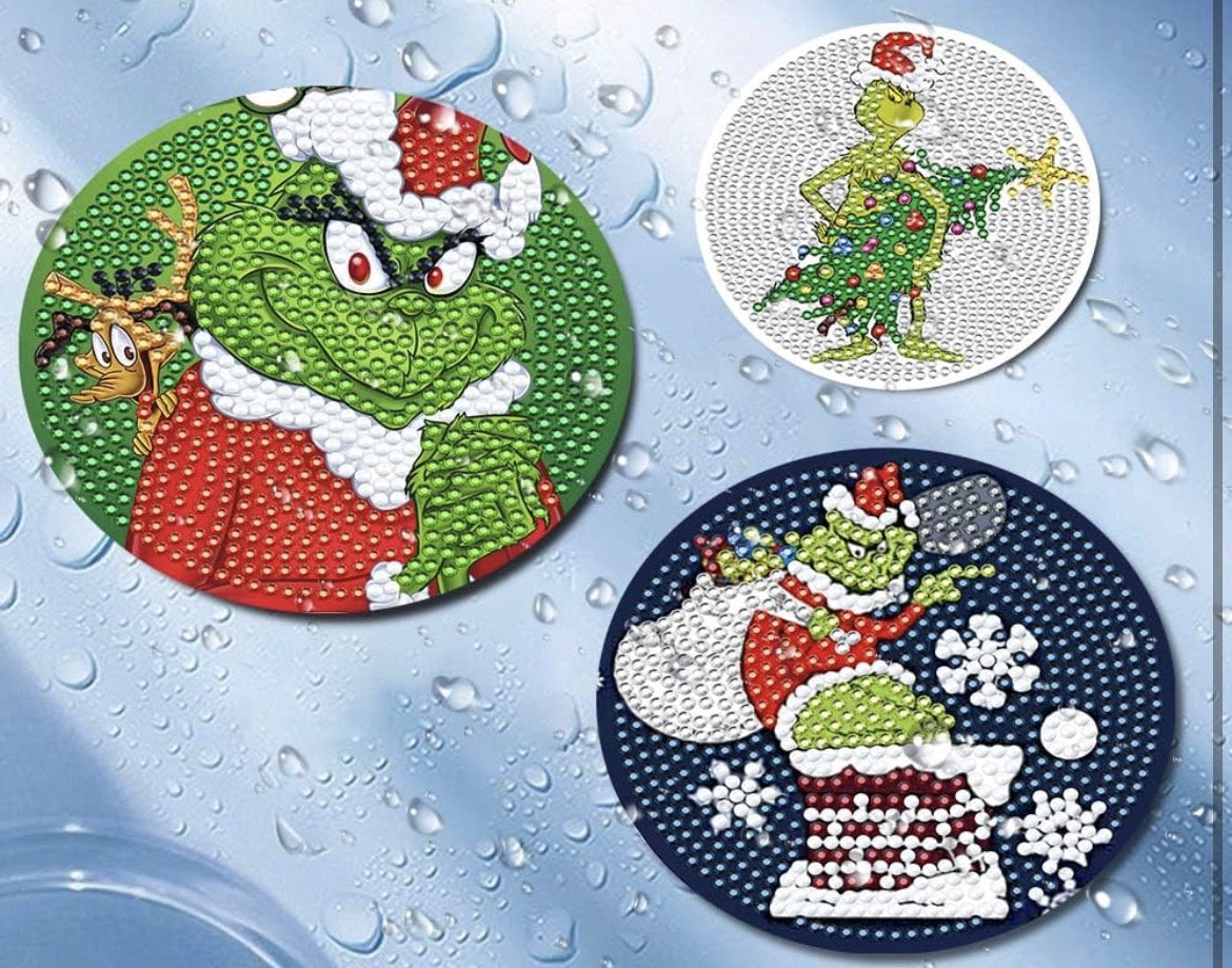 ✨ Grinchmas Sparkle: 10-Piece Diamond Painting Coaster Set 🎄💚 ✨