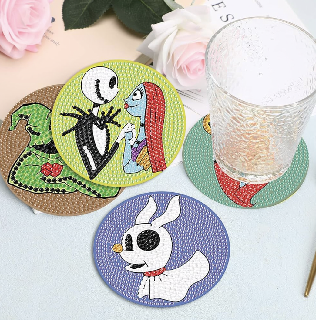 💀🎃💎 Simply Meant to Sparkle: 8-Piece Nightmare Before Christmas Diamond Coaster Set ✨🌙