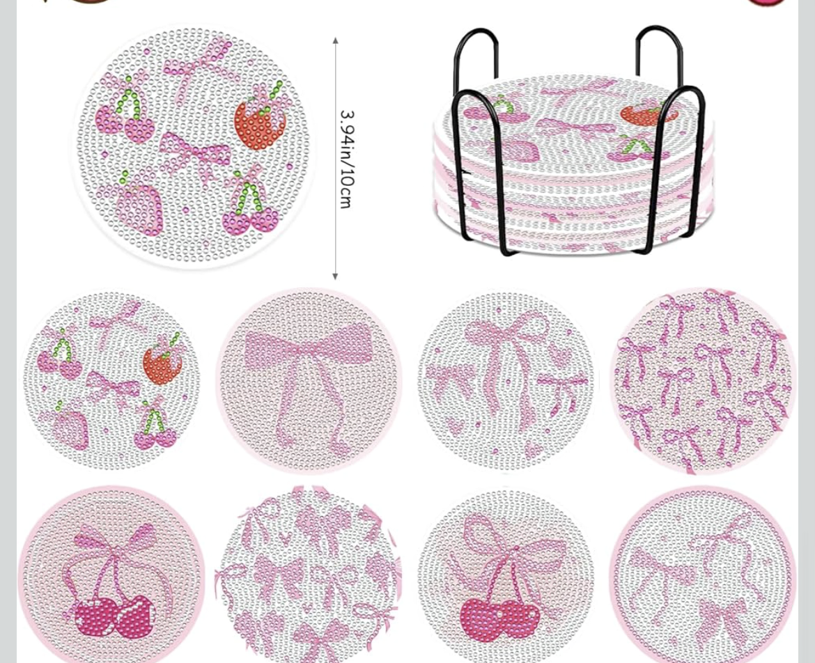 ✨ Bow-tiful Moments: 8 Diamond Art Coasters in Pink 🎀💖 ✨