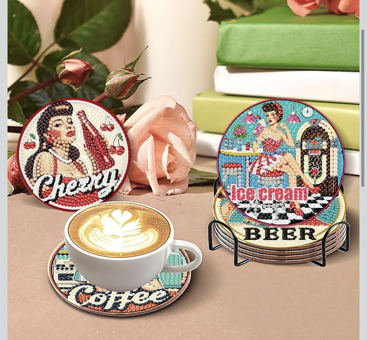 💋 Domestic Diva: 8-Piece Retro Housewife Coaster Set 💎🧽