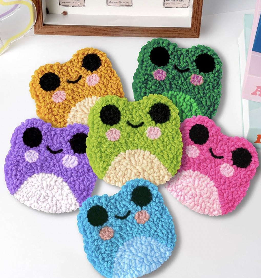 Froggy Friends: 6-Pack Colorful Punch Needle Coasters 🐸🌈💚