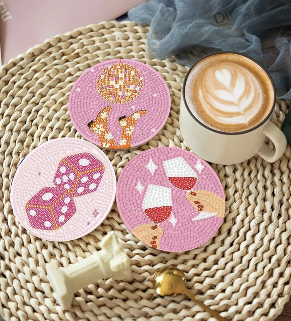 🩷 Timeless Pink: 9-Piece Vintage Sparkle Coasters 💎🌸