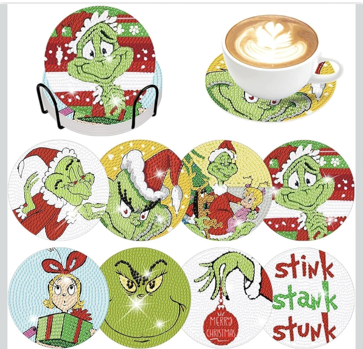 🎄 Merry & Mean: The Grinch Christmas Diamond Coaster Collection 💎💚
