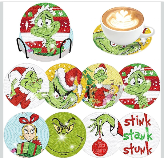 🎄 Merry & Mean: The Grinch Christmas Diamond Coaster Collection 💎💚