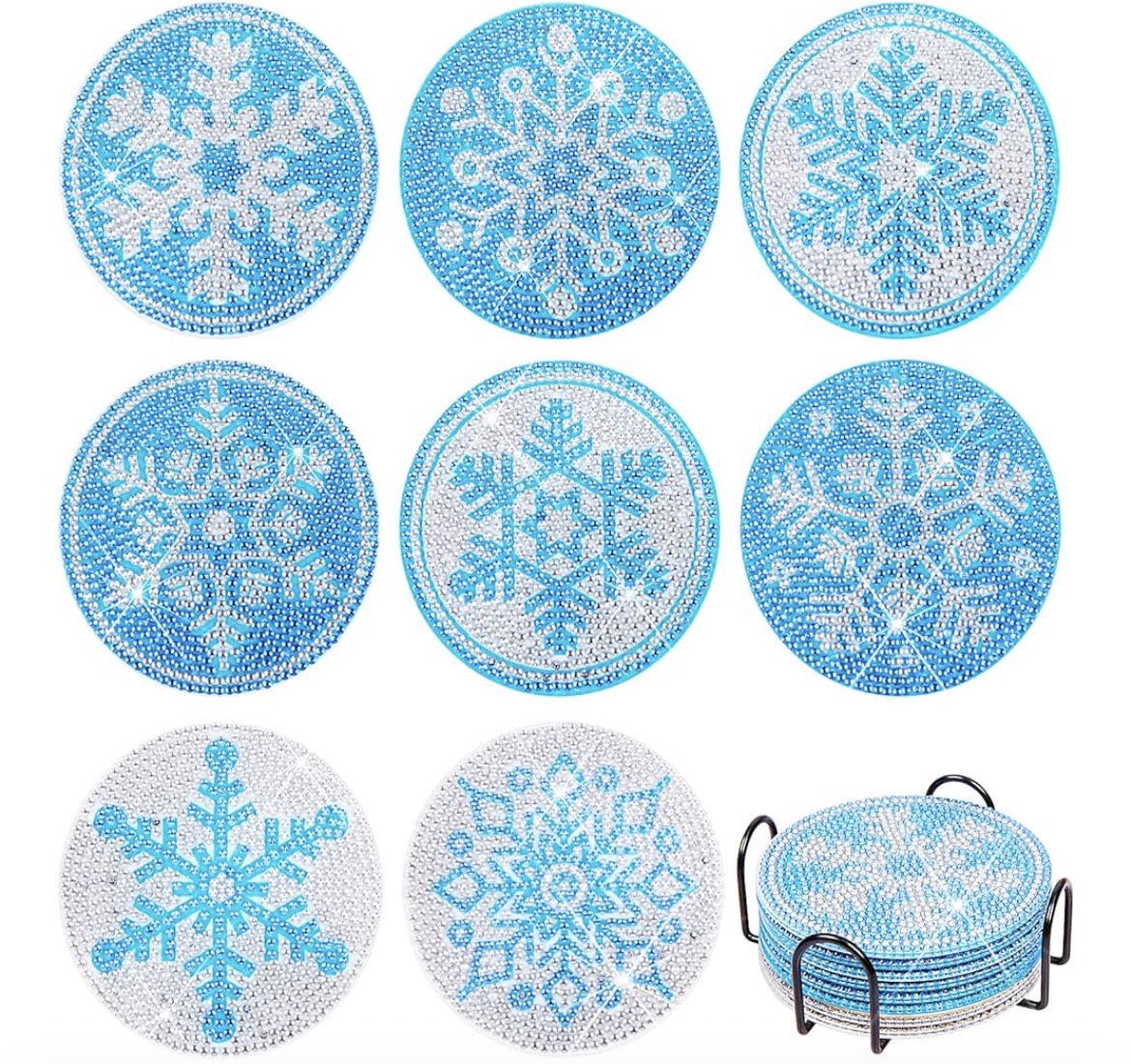 Frosted Sparkle: 8-Pack Snowflake Diamond Coasters ❄️💎💙