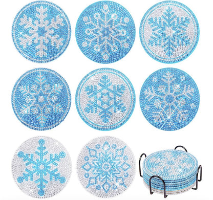 Frosted Sparkle: 8-Pack Snowflake Diamond Coasters ❄️💎💙