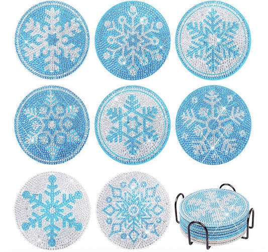 Frosted Sparkle: 8-Pack Snowflake Diamond Coasters ❄️💎💙