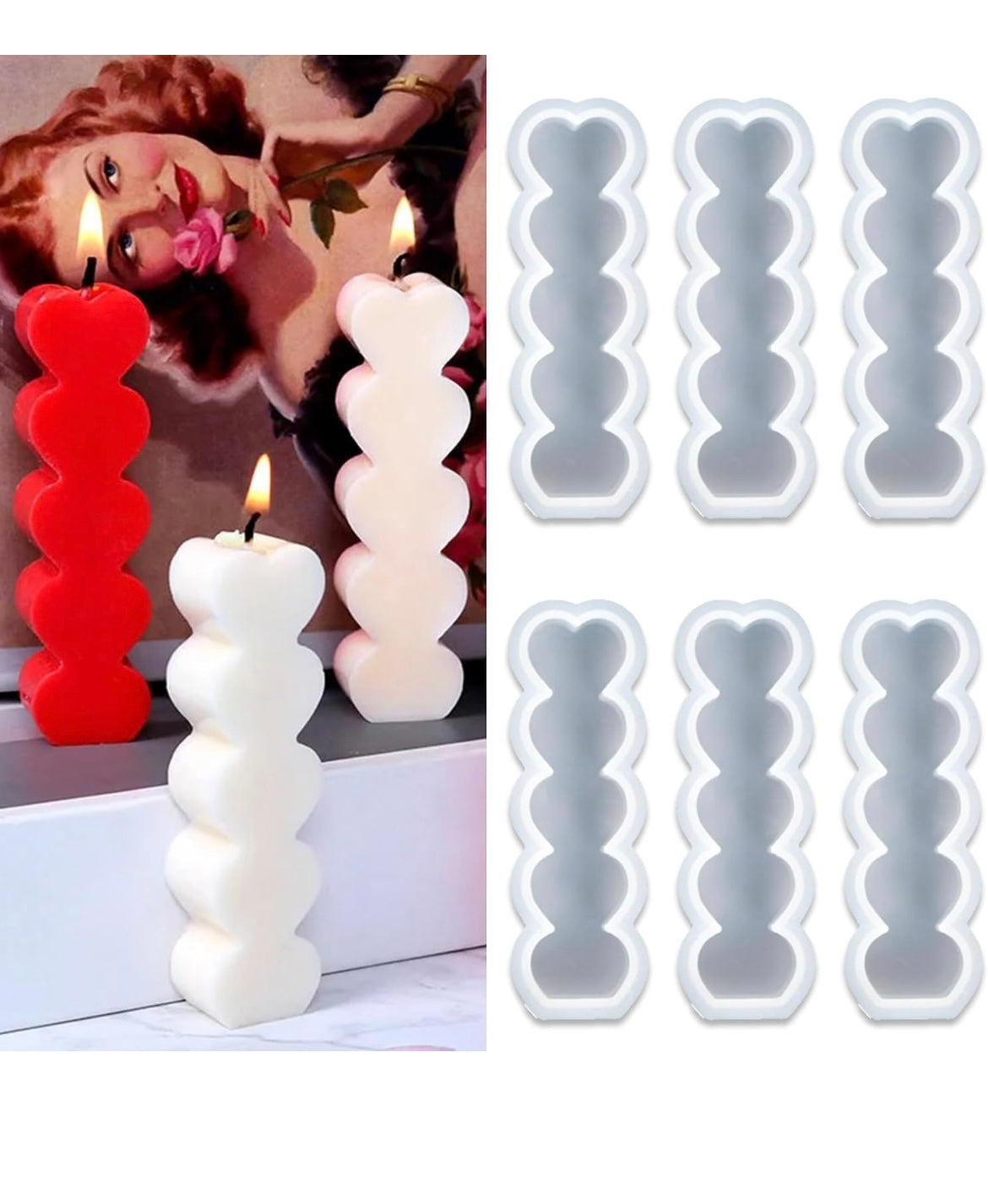 6 piece heart candle pillar set ❤️