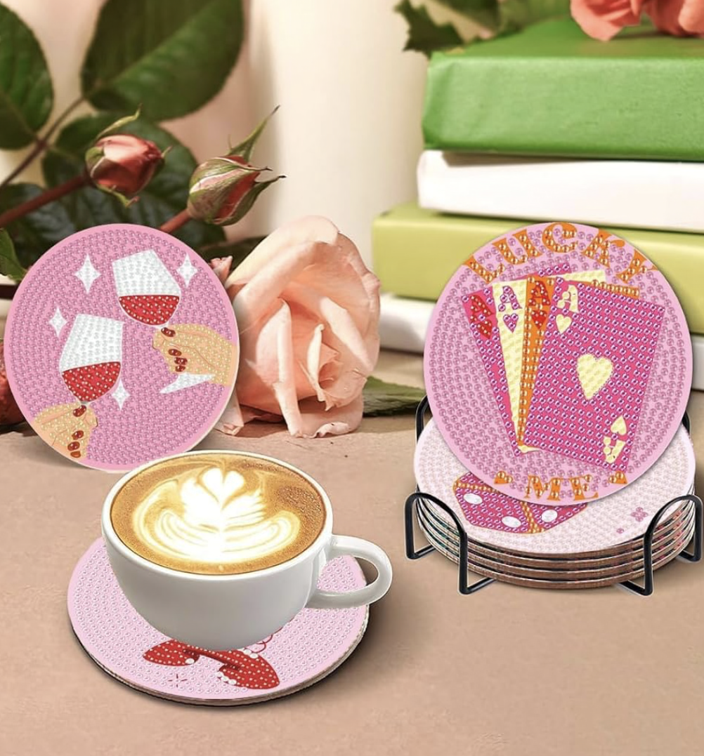 🩷 Timeless Pink: 9-Piece Vintage Sparkle Coasters 💎🌸