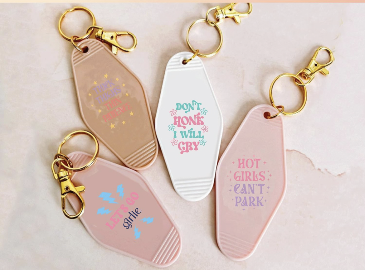 “Let’s Go Girlie” keychain designs 💖✨