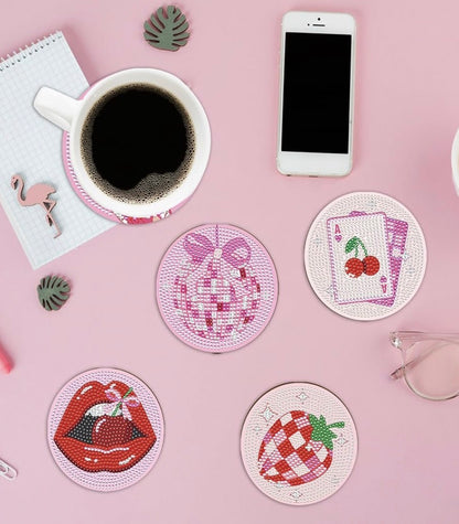 Retro Glam: 8-Pack Pink Diamond Art Coasters 💖🎀✨