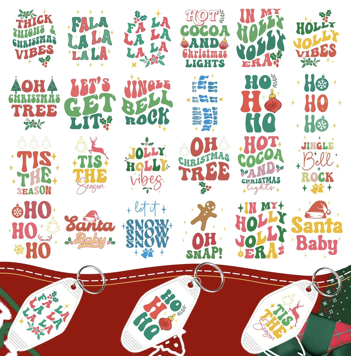 Jolly Holly Christmas Vibes keychain designs 🎄💚
