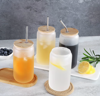 🌿✨ Frosted Sip & Go: 16oz Glass Cup with Bamboo Lid & Straw 💖☕
