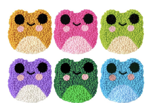 Froggy Friends: 6-Pack Colorful Punch Needle Coasters 🐸🌈💚