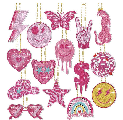 😎💎 Preppy Vibes: 15-Piece Diamond Art Keychain Set ⚡🌸