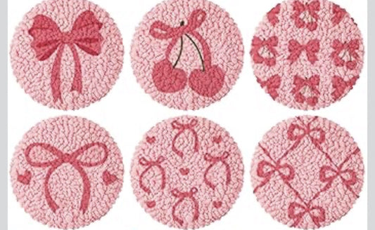 Blush & Bow: 6-Pack Cozy Punch Needle Coasters 🎀✨