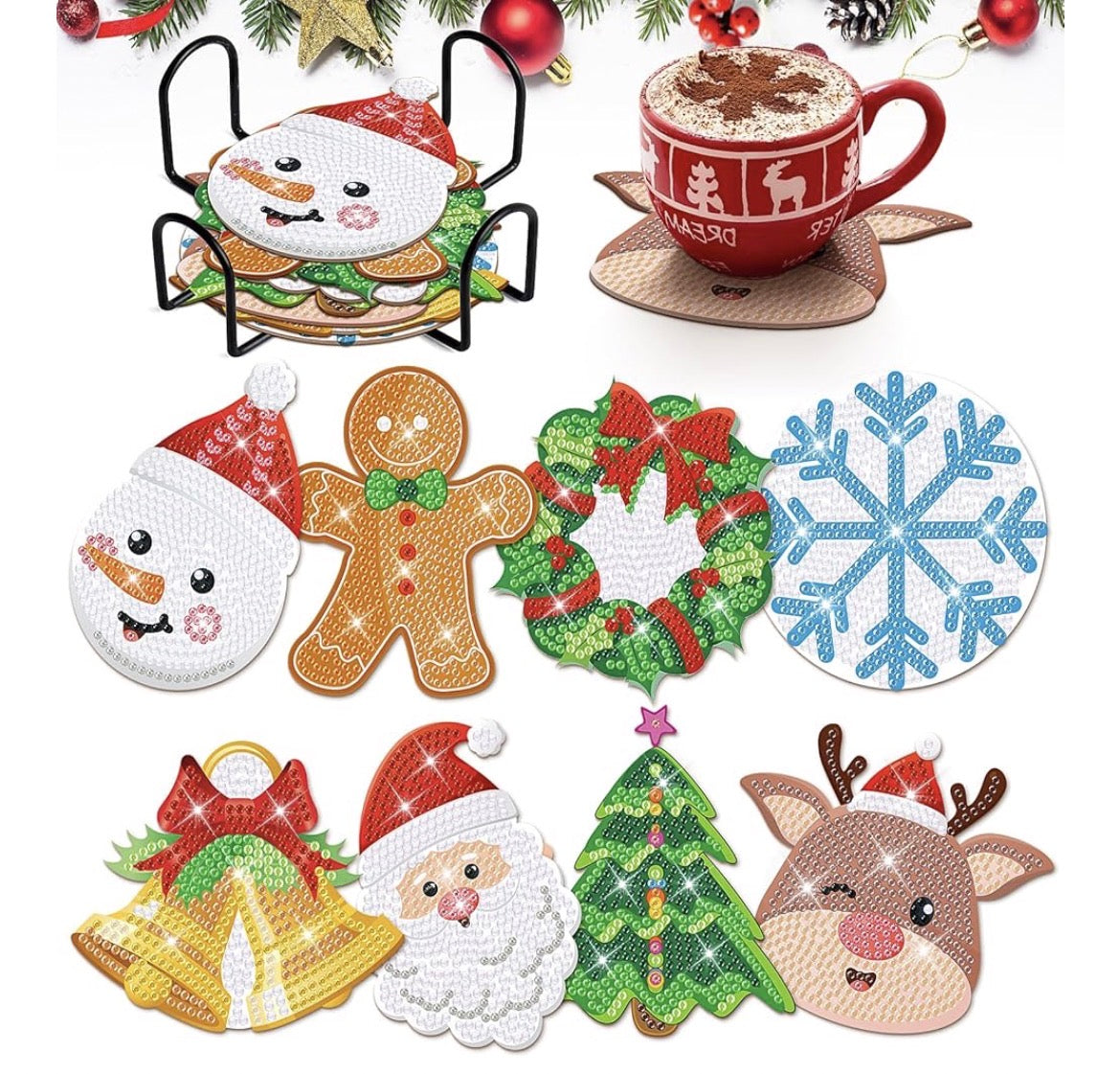 Holiday Cheer: 8-Pack Christmas Diamond Art Coasters 🎄❄️💎