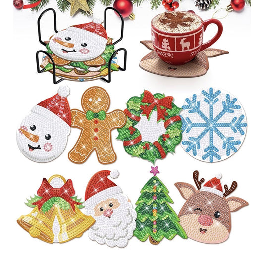 Holiday Cheer: 8-Pack Christmas Diamond Art Coasters 🎄❄️💎