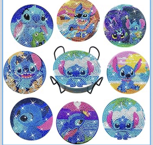 Stitch & Sparkle: 9-Pack Stitch Diamond Coasters 🧵💙✨