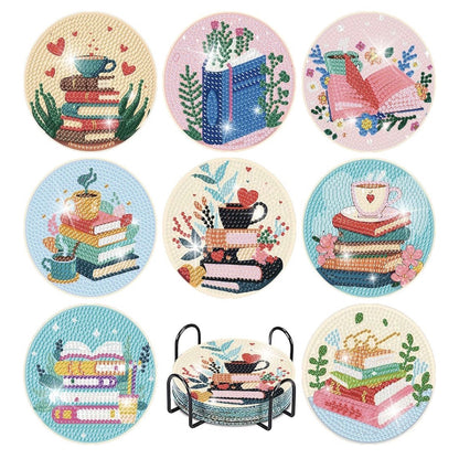📖 Once Upon a Sip: 8-Piece Diamond Art Book Coasters 💎✨