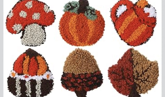 Cozy Harvest: 6-Pack Autumn Punch Needle Coasters 🍁🎃🍄