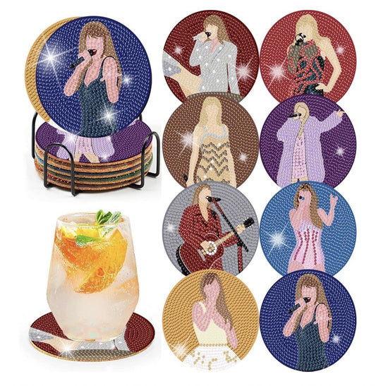 🎶 Pop & Sparkle: 8-Piece Taylor Swift Diamond Coaster Collection 💎✨
