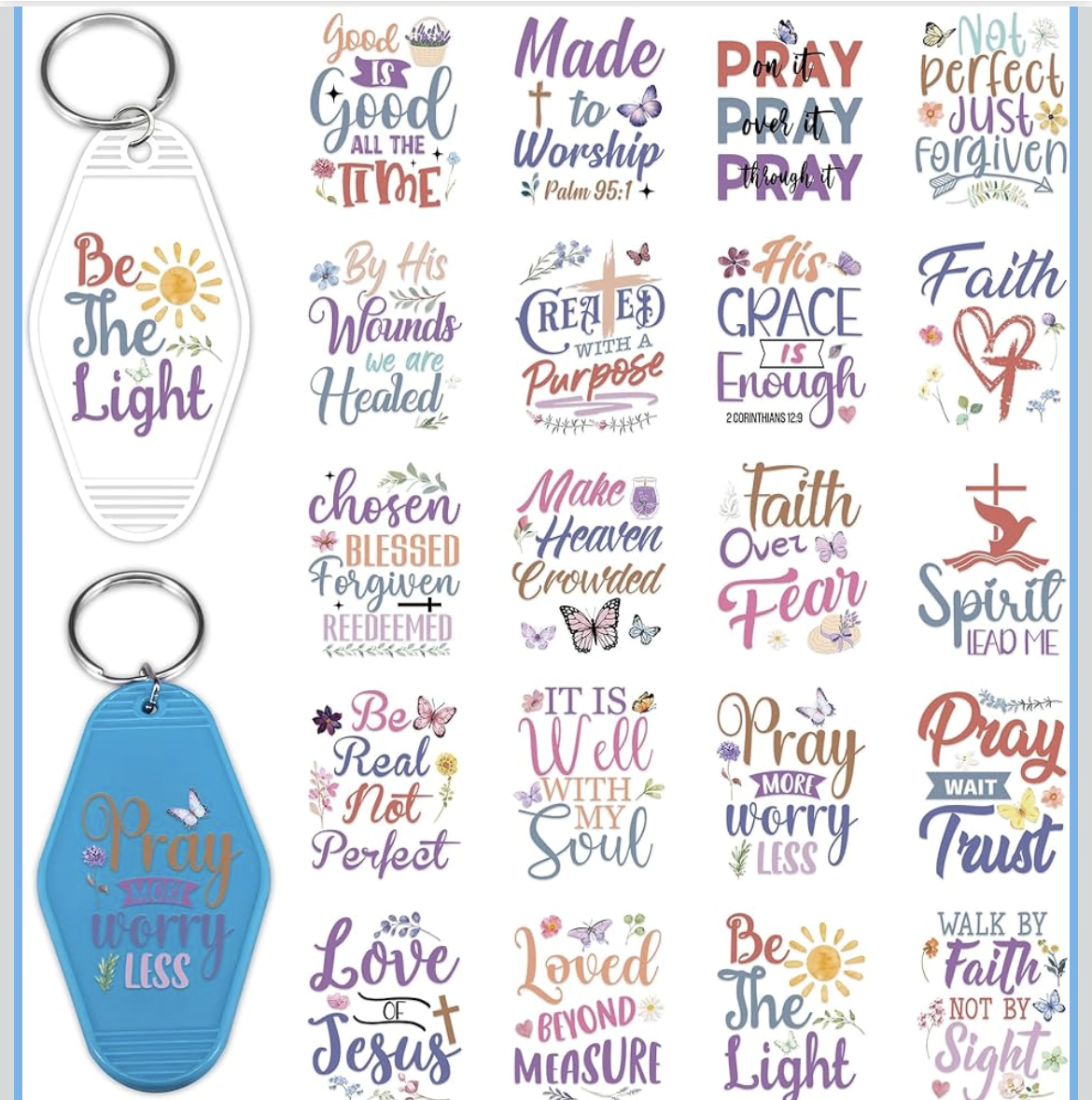 “Pray More, Worry Less” keychain designs 📿🙏🏽