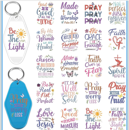 “Pray More, Worry Less” keychain designs 📿🙏🏽