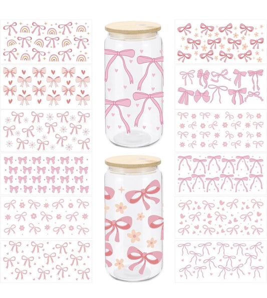 🎀✨ Pretty in Pink: 16oz Bow Glass Cup Designs 💖☕