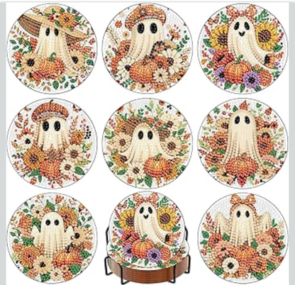 🎃 Spook & Sparkle: 8-Piece Halloween Diamond Coaster Collection 💎🕸️