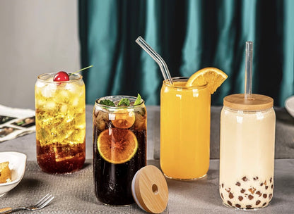 EcoSip Duo: 8-Pack 16 oz Glass Cups with Bamboo Lids & Glass Straws 🌿🥤✨