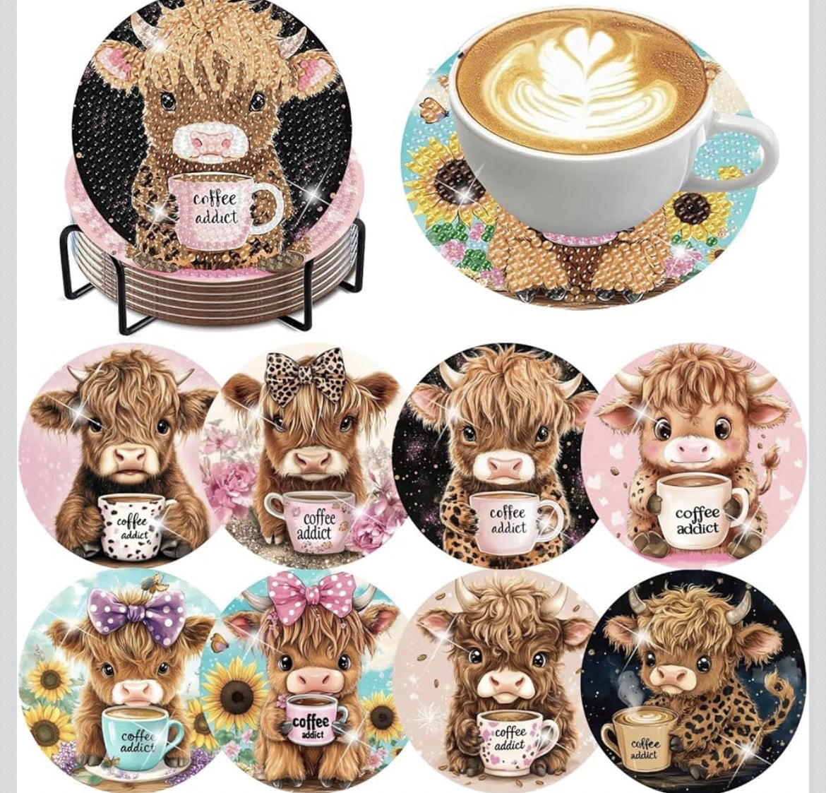 Cuddle Herd: 8-Pack Cute Highland Cow Coasters 🐮🍂💎