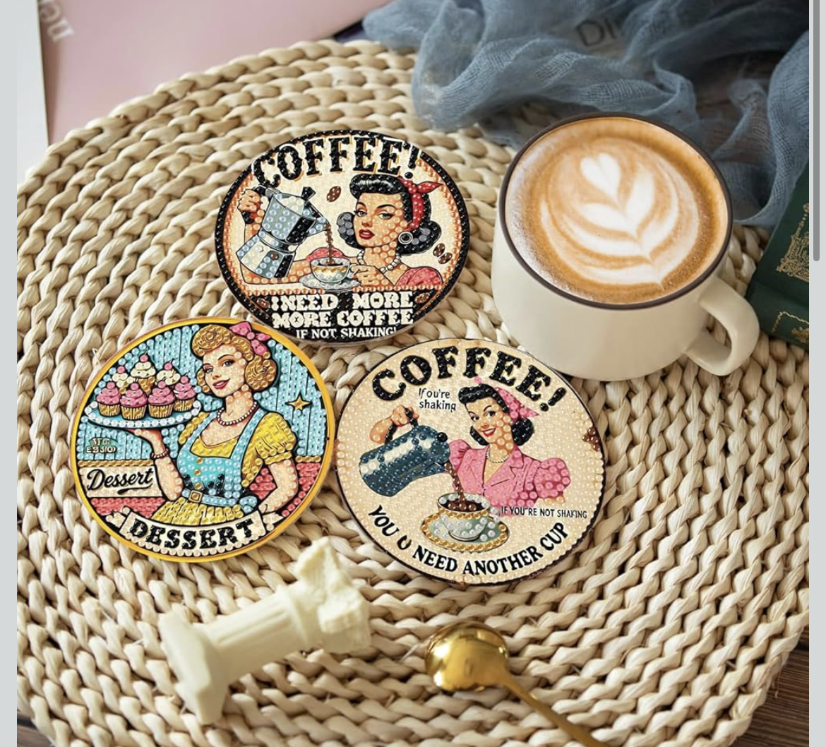 🧼✨ Retro Charm: 8-Piece Housewife Diamond Art Coaster Set 💎🍒