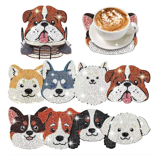 🐶💎 Pup-tastic Pals: 8-Piece Dog Shaped Diamond Painting Coaster Set 🐾✨