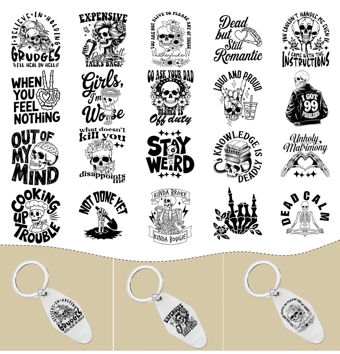 “Dead but…” keychain designs ☠️🖤