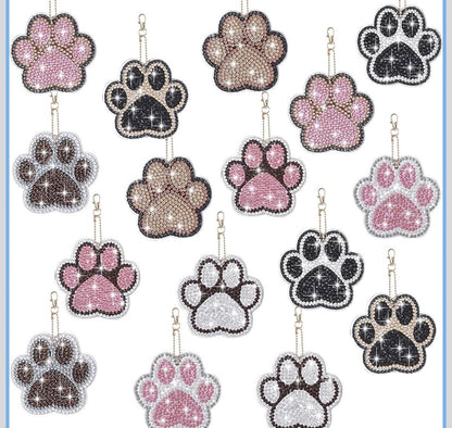 🐾💎 Pawfect Sparkle: 16-Piece Dog Paw Diamond Keychain Set 🐶✨