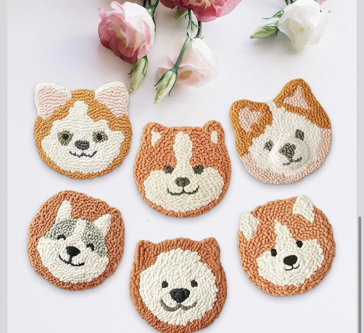 Pawfect Pups: 6-Pack Yellow Dog Punch Needle Coasters 🐶💛✨