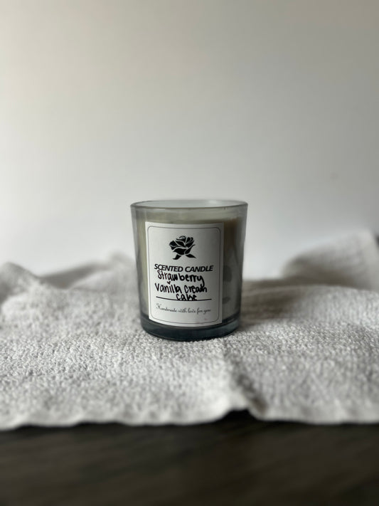 Strawberry Vanilla Cream Cake Candle 🍓🕯️ | 8oz Gray Gradient Jar