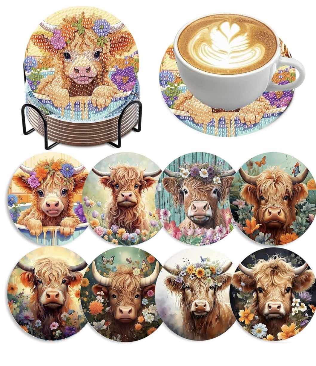 Highland Harvest: 8-Pack Fall Diamond Cow Coasters 🐮🍂💎