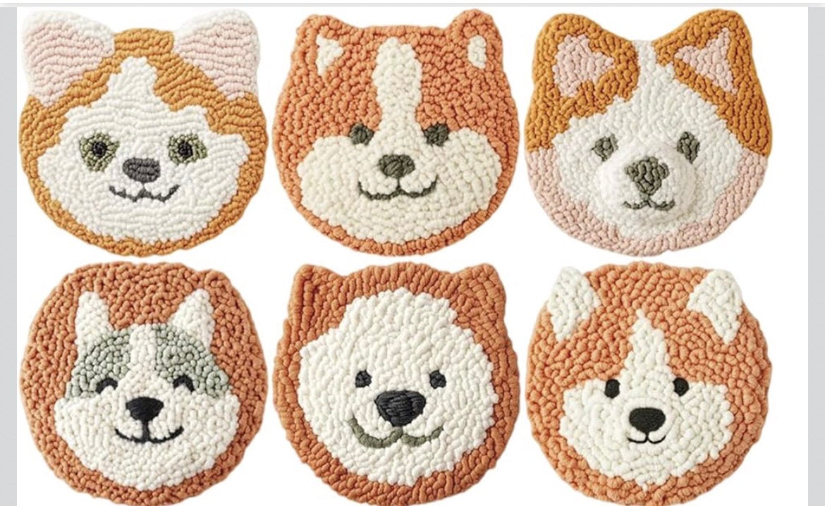 Pawfect Pups: 6-Pack Yellow Dog Punch Needle Coasters 🐶💛✨