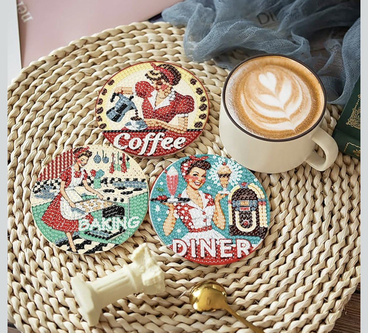 💋 Domestic Diva: 8-Piece Retro Housewife Coaster Set 💎🧽