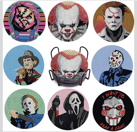 🕷️ Nightmare Icons: 8-Piece Horror Diamond Art Coasters 🎃💎