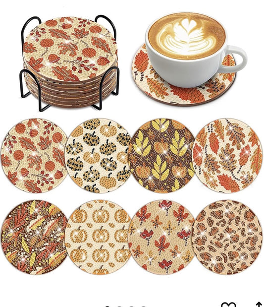 Harvest Sparkle: 8-Pack Fall Diamond Coasters 🍂💎🎃