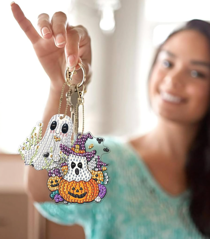 👻✨ Spooky Sweeties: 9-Piece Cute Ghost Diamond Keychain Set 💎🎀