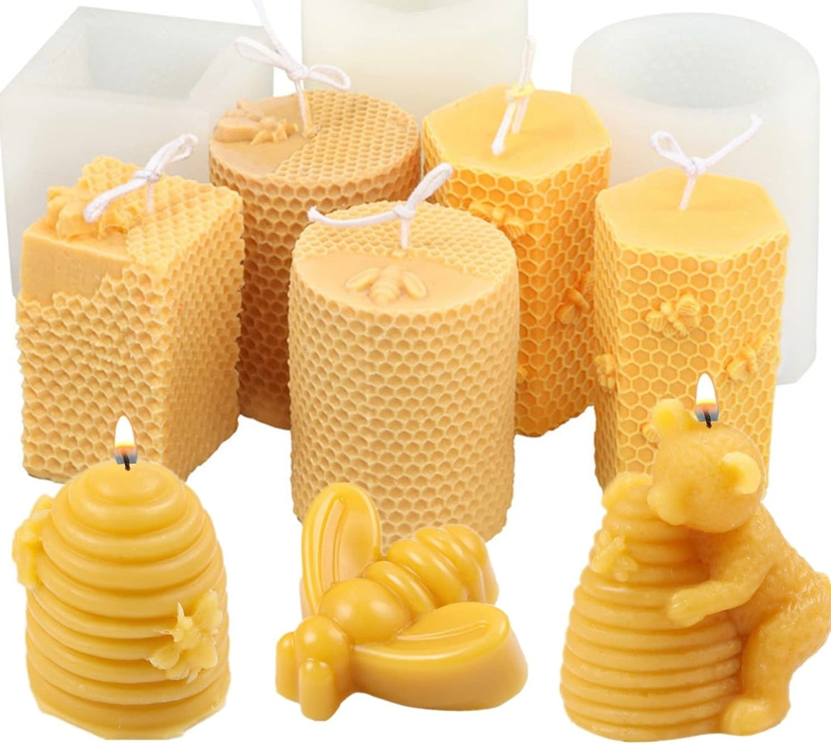 Honeycombs, beehive, bee, and bear holding beehive bundle Candles 🍯🐻🐝